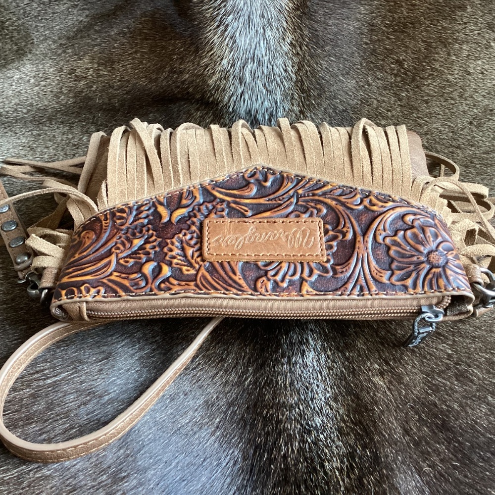 Wrangler Leather Fringe Western Boho Wallet Wristlet Crossbody Handbag🦋 - Picture 7 of 10